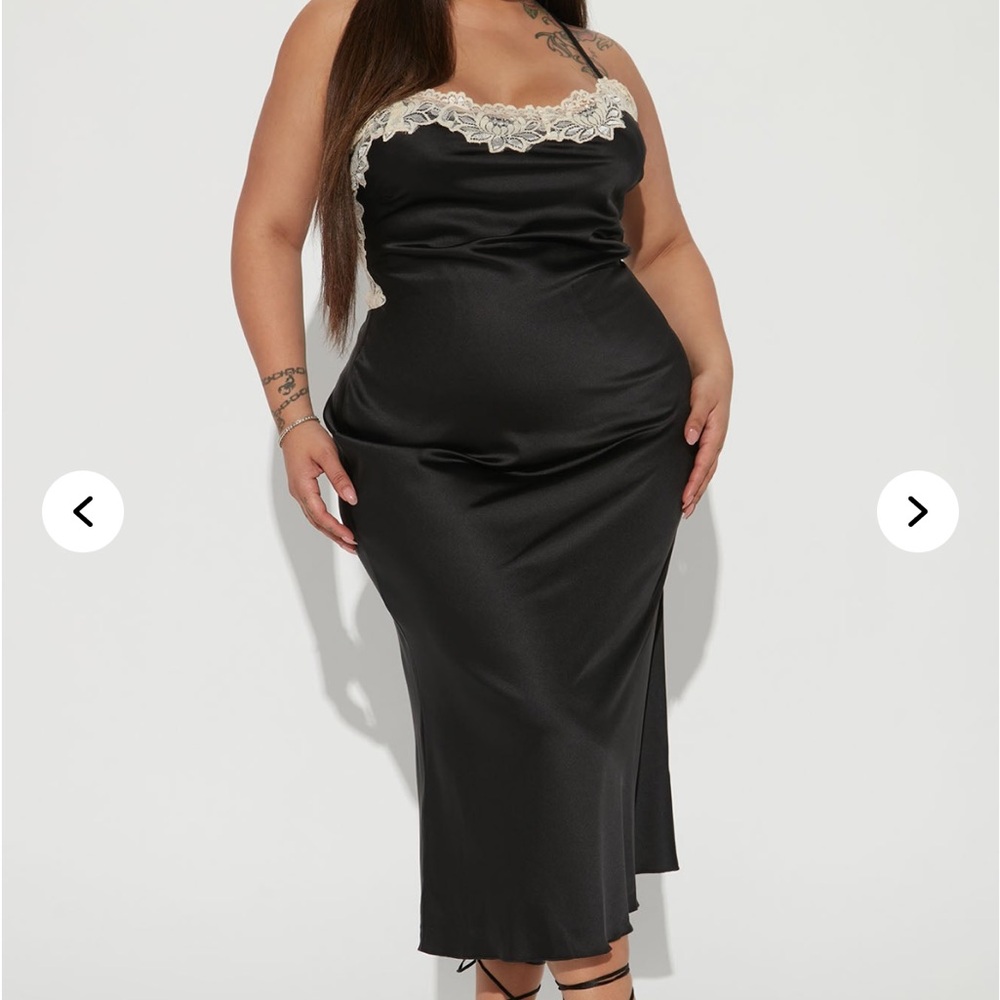Sexy Black Satin Midi Slip Dress